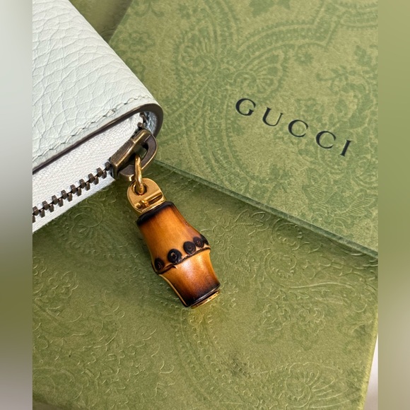 GUCCI GG Marmont Zip Around Wallet w/ Bamboo in Teal ~ NWT & COA - Picture 4 of 15
